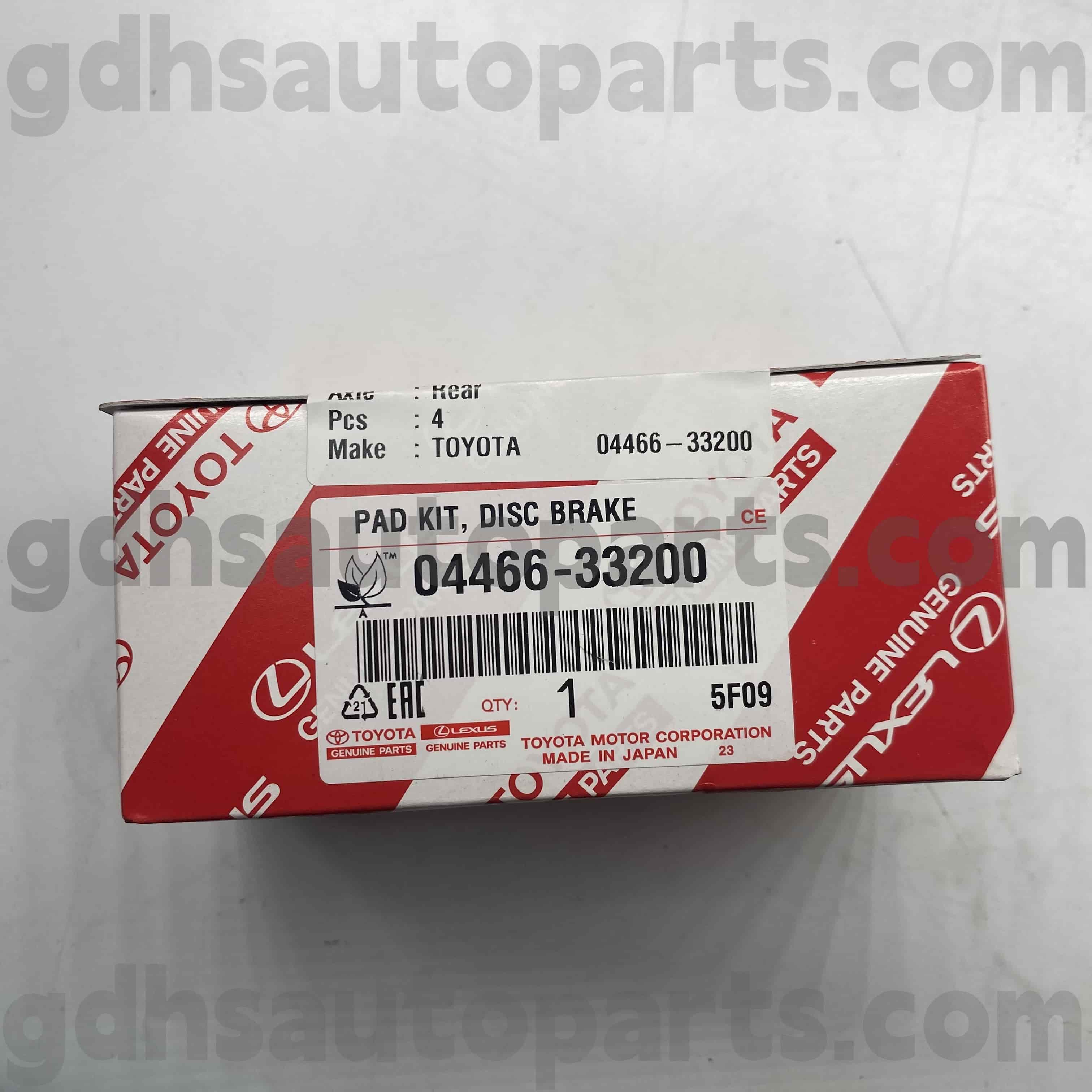 04466-33200 Toyota Peças genuínas pastilhas de freio traseiro para Camry/Hybrid, chassi Lexus ES350 (NAP) no. ACV51 ASV50 AVV60 AS
