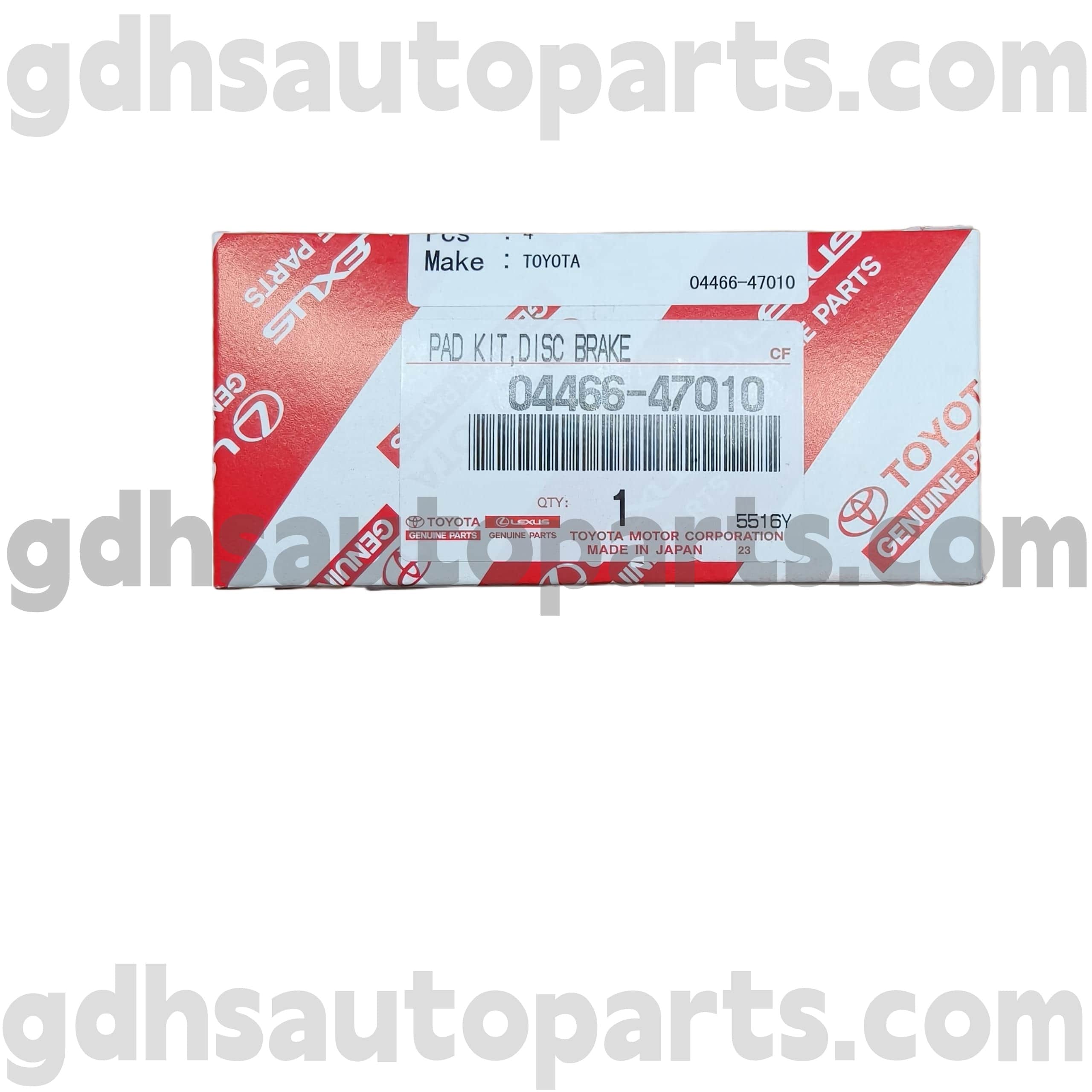 04466-47010 Toyota Peças genuínas pastilhas de freio traseiro para Prius, CHASSIS COROLLA (CHINA) NO. ZZE122 ZRE120